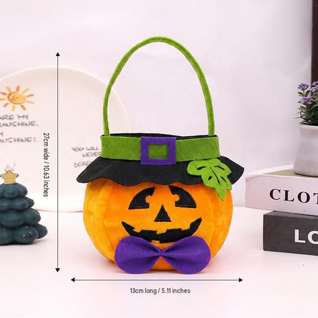 Pumpkin design wearing a hat - Plush Halloween Trick or Treat Candy Bag - Polyester  Tote with Embroidered Face, Lightweight Portable Goody Pouch for  Party Favors and Trick or Treating