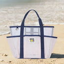 Pink-White Large Capacity Mesh Beach Tote Bag - Breathable Polyester Swim Bag with Multi-Pocket Storage, Quick-Dry Design for Travel, Gym, and Poolside Use