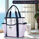 Green-White Large Capacity Mesh Beach Tote Bag - Breathable Polyester Swim Bag with Multi-Pocket Storage, Quick-Dry Design for Travel, Gym, and Poolside Use