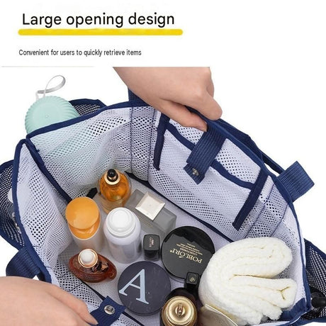 White Large Capacity Mesh Beach Tote Bag - Breathable Polyester Swim Bag with Multi-Pocket Storage, Quick-Dry Design for Travel, Gym, and Poolside Use