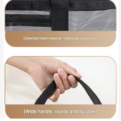 Black large size Large Capacity Mesh Beach Tote Bag - Breathable PET  with Multi-Pocket Storage, Quick-Dry Design for Travel, Gym, and Poolside Use