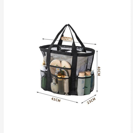 Blue large size Large Capacity Mesh Beach Tote Bag - Breathable PET  with Multi-Pocket Storage, Quick-Dry Design for Travel, Gym, and Poolside Use