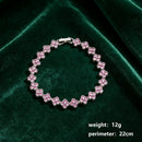 Silver and Pink Four-Leaf Clover Zircon Bracelet - Gold-Tone Alloy Lucky Charm Wristband with Full Crystal Pave, 22cm Elegant Fashion Jewellery for Women