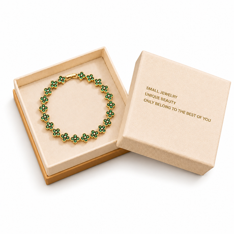 Gold and Green Four-Leaf Clover Zircon Bracelet - Gold-Tone Alloy Lucky Charm Wristband with Full Crystal Pave, 22cm Elegant Fashion Jewellery for Women