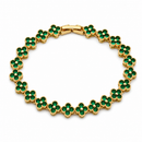 Gold and Green Four-Leaf Clover Zircon Bracelet - Gold-Tone Alloy Lucky Charm Wristband with Full Crystal Pave, 22cm Elegant Fashion Jewellery for Women