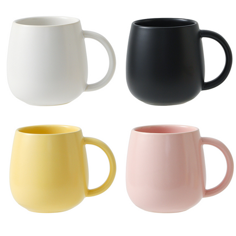 4 pack （Black and White and Yellow and Pink）Macaron Ceramic Mug 480ml - Large Belly Coffee Cup, Underglaze Colour, Non Slip Base, Ergonomic Handle, Microwave and Dishwasher Safe, Home Office Breakfast Drinkware