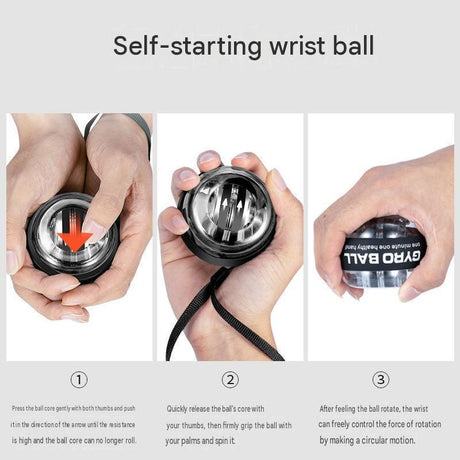 Black Autostart Gyro Ball Wrist Trainer - Zinc Alloy Core , Polycarbonate and Silicone Grip, Portable Forearm Exerciser for Strength Training and Stress Relief