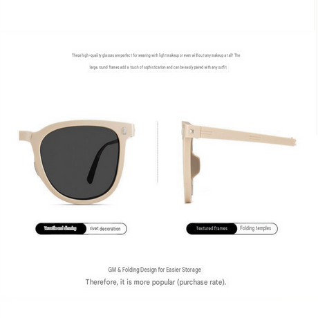 Brown Foldable Sunglasses for Women -  Protection Fashion Square Round Frame with Spring Hinge - Lightweight Portable Travel Shades for Driving and Outdoor