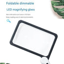 Black Blue Foldable LED Magnifying Glass with Light - 5X Large Rectangular Lens, 48 LED Adjustable Brightness, Non-Slip Rubber Handle, Portable Reading Aid for Seniors, Books, Maps & Hobbies