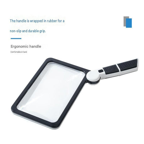 Black Blue Foldable LED Magnifying Glass with Light - 5X Large Rectangular Lens, 48 LED Adjustable Brightness, Non-Slip Rubber Handle, Portable Reading Aid for Seniors, Books, Maps & Hobbies
