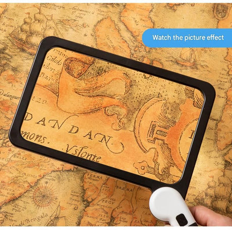 Black Blue Foldable LED Magnifying Glass with Light - 5X Large Rectangular Lens, 48 LED Adjustable Brightness, Non-Slip Rubber Handle, Portable Reading Aid for Seniors, Books, Maps & Hobbies