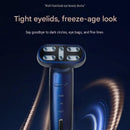 White EMS Eye Massager with Heat and Light Therapy - 360 Rotating Head, Multi-Color LED, Vibration Facial Device, USB Rechargeable Skincare Tool for Dark Circles and Puffy Eyes