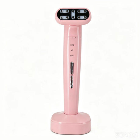 Pink EMS Eye Massager with Heat and Light Therapy - 360 Rotating Head, Multi-Color LED, Vibration Facial Device, USB Rechargeable Skincare Tool for Dark Circles and Puffy Eyes