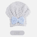 3 Pack Grey Coral Fleece Hair Drying Towel - Cloud Velvet Absorbent Hair Wrap with Bow, Quick Dry Shower Cap for Women and Girls, Soft Thickened Bath Accessory 26x28cm