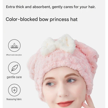 3 Pack Beige Coral Fleece Hair Drying Towel - Cloud Velvet Absorbent Hair Wrap with Bow, Quick Dry Shower Cap for Women and Girls, Soft Thickened Bath Accessory 26x28cm