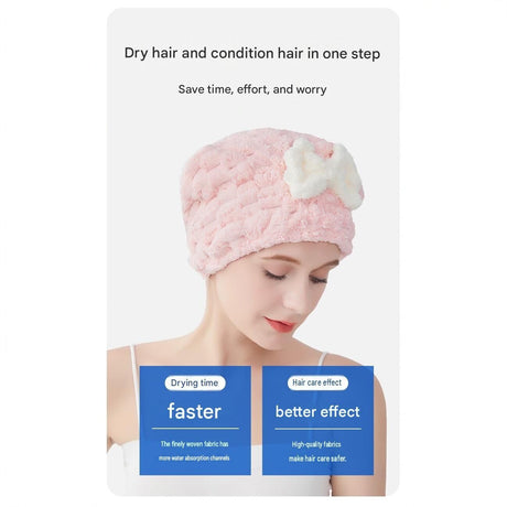 3 Pack Beige Coral Fleece Hair Drying Towel - Cloud Velvet Absorbent Hair Wrap with Bow, Quick Dry Shower Cap for Women and Girls, Soft Thickened Bath Accessory 26x28cm