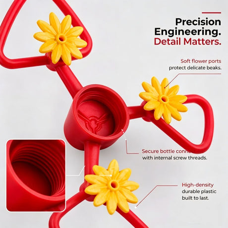 3 Pack Red Outdoor Bird Water Feeder Attachment with 3 Water Outlets, Detachable Garden Bird Drinking Station, Reusable Bottle Connector for Backyard Patio Garden Bird Care
