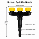 3-Head Adjustable Garden Spray Nozzle - Wide-Area Watering and Mist Sprayer with Stepped Hose Connector for Gardens, Lawns, Orchards and Irrigation