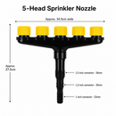 5-Head Adjustable Garden Spray Nozzle - Wide-Area Watering and Mist Sprayer with Stepped Hose Connector for Gardens, Lawns, Orchards and Irrigation