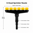 6-Head Adjustable Garden Spray Nozzle - Wide-Area Watering and Mist Sprayer with Stepped Hose Connector for Gardens, Lawns, Orchards and Irrigation