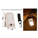 Solar Camping Lantern with Clip Beige- 2000mAh USB and Solar Rechargeable, Waterproof Portable Tent Light with Digital Display for Outdoor Hiking Emergency
