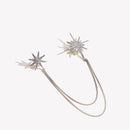 Asymmetric Star Chain Brooch - Rhinestone Double Star Pin with Layered Chains, Elegant Lapel Badge for Women Blazer Coat Dress, Silver Tone