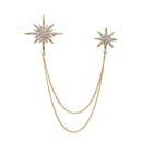 Asymmetric Star Chain Brooch - Rhinestone Double Star Pin with Layered Chains, Elegant Lapel Badge for Women Blazer Coat Dress, Gold Tone
