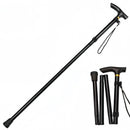 Folding Hiking Stick Black - Adjustable Aluminum Telescopic Walking Cane, 5-Height Settings 82-95cm, Lightweight Portable Trekking Pole for Seniors and Outdoors