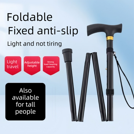 Folding Hiking Stick Blue - Adjustable Aluminum Telescopic Walking Cane, 5-Height Settings 82-95cm, Lightweight Portable Trekking Pole for Seniors and Outdoors
