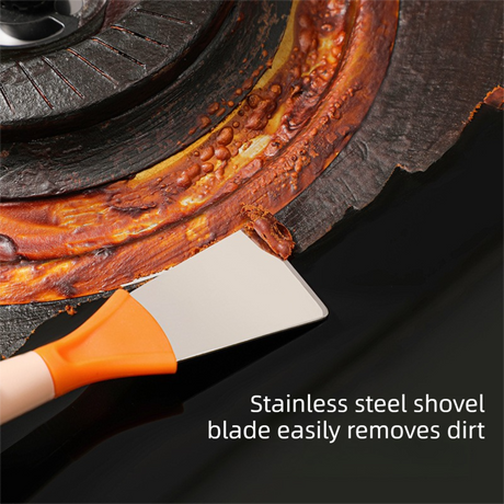 2-Pack Orange Dual Head Kitchen Cleaning Brush Set - Stainless Steel Scraper and Copper Wire Brush - Heavy Duty Grease Removal, Detachable Handle, Multi Surface Use for Stovetops and Ovens