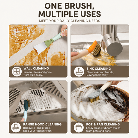 2-Pack White Dual Head Kitchen Cleaning Brush Set - Stainless Steel Scraper and Copper Wire Brush - Heavy Duty Grease Removal, Detachable Handle, Multi Surface Use for Stovetops and Ovens
