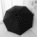 Black Polka Dot Manual Folding Umbrella - 112 cm Canopy with Black Coating, Reinforced 8-Rib Frame and Compact 26 cm Design for Sun, Rain, Travel and Daily Commute