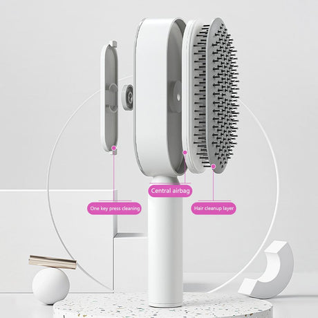 Self Cleaning Hair Brush for Women - One-Key Cleaning, Airbag Scalp Massage, Anti-Static Comb for Home & Travel Use