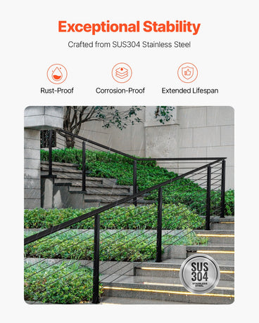 VEVOR Cable Railing Post, 36x2x2 Inch Stair Railing Post, with Pre-Drilled 30° Angled Holes, Stainless Steel Cable Rail Post with Horizontal and Curved Bracket, 1-Pack, Black, 1JZLGZXHS914YIVIS001V0