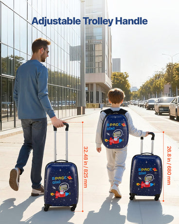 VEVOR Kids Luggage Set, 2 Piece, 45.7 cm Hardside Rolling Wheels Suitcase with Hard-Shell Backpack, Dinosaur Kids Carry on Luggage Set, Holiday Birthday Present for Girls & Boys, Airline Approved