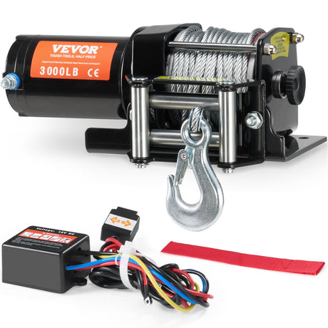 VEVOR Electric Winch, 1361 kg Line Pull Capacity, 12V DC ATV/UTV Winch with Φ0.5 x 1188.7 cm 7 Strands Steel Cable Roller Fairlead Wired Remote Control, IP55 Waterproof for Towing UTV ATV Off-Road