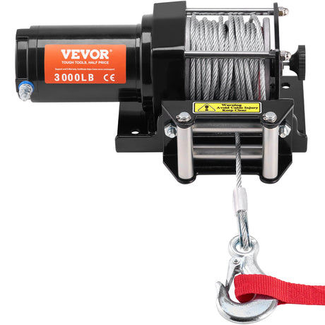 VEVOR Electric Winch, 1361 kg Line Pull Capacity, 12V DC ATV/UTV Winch with Φ0.5 x 1188.7 cm 7 Strands Steel Cable Roller Fairlead Wired Remote Control, IP55 Waterproof for Towing UTV ATV Off-Road