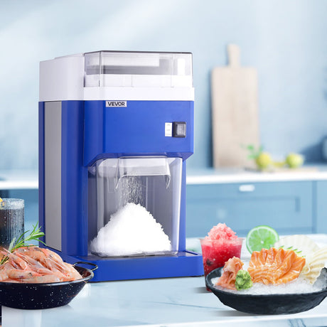VEVOR Commercial Ice Shaver Machine, 1.91QT /1.8L Large Electric Snow Cone Machine, Fine & Fluffy with 300W Motor, Stainless Steel Blades, Shaved Ice Maker for Dessert Shop Home Party Restaurant, Blue