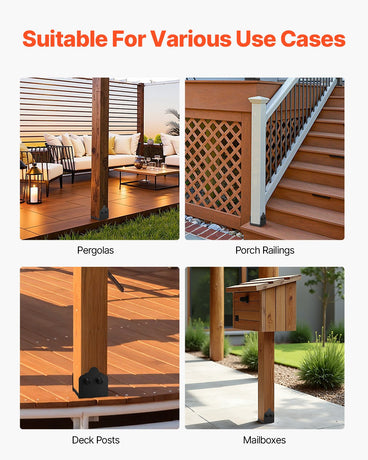 VEVOR 6x6 Post Base 2 Pcs, Inner Size 5.9x5.55 inch / 150x141 mm Post Brackets, Heavy Duty Carbon Steel Decking Posts, Wood Posts Brackets for Pavilion Deck Railing Support Deck Base Plate, Black