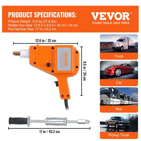 VEVOR Stud Welder Kit, 5500 Stud Welder Dent Repair Kit, 800VA Spot Welder Stud Kit, Stud Gun Dent Puller Kit with Complete Accessories, Dent Welder Repair for Auto Body Repairing
