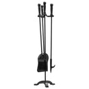 Fireplace Tool Set, 4 PCS Fire Tool Set and Holder with Three-Prong Stand, Ash Shovel, Brush, Fire Place Poker, Wrought Iron Fireplace Accessories for Campfire Indoor/Outdoor, Black