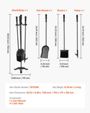 Fireplace Tool Set, 4 PCS Fire Tool Set and Holder with Three-Prong Stand, Ash Shovel, Brush, Fire Place Poker, Wrought Iron Fireplace Accessories for Campfire Indoor/Outdoor, Black