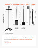 Fireplace Tool Set, 5 PCS Fire Tool Set and Holder with Four-Prong Stand, Tongs, Ash Shovel, Brush, Fire Place Poker, Wrought Iron Fireplace Accessories for Campfire Indoor/Outdoor, Black