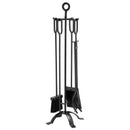 Fireplace Tool Set, 5 PCS Fire Tool Set and Holder with Four-Prong Stand, Tongs, Ash Shovel, Brush, Fire Place Poker, Wrought Iron Fireplace Accessories for Campfire Indoor/Outdoor, Black