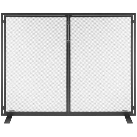 Fireplace Screen 1 Panel with Door, Sturdy Iron Mesh Fireplace Screen, 990(L) x780(H)MM Spark Guard Cover, Simple Installation, Free Standing Fire Fence Grate for Living Room Home Decor Modern