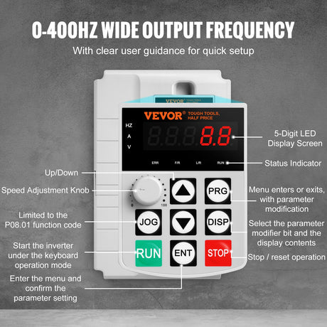 VEVOR VFD 10HP, 7.5KW, 34A, 1 Phase 220V-240V Input to 3 Phase 220V-240V Output Variable Frequency Drive, 0-400Hz VFD for AC Motor Speed Control