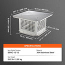 Chimney Cap 304.8 x 304.8mm, 304 Stainless Steel Fireplace Chimney Cover, Not Easily Toppled & Practical Accessories & Easy Installation, Fits Mesh Flue Covers Outside Clay Flue Shingles, Silver