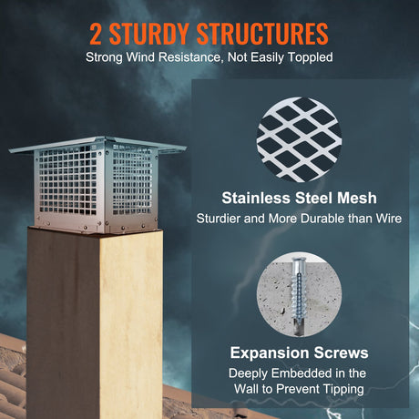 VEVOR Chimney Cap 17” x 17” 304Stainless Steel Fireplace Flue Caps Cover Mesh
