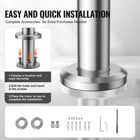 VEVOR Handrails for Outdoor Steps, 59 in/ 150cm Length Stair Hand Rail Kit, Transitional Stainless Steel Railings with Installation Kit, Double-column Staircase Handrails for Seniors,Porch & Deck