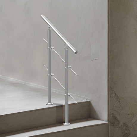 VEVOR Handrails for Outdoor Steps, 31.5in Length 2 Crossbars Stair Hand Rail Kit, Transitional Stainless Steel Railings w/ Installation Kit, Double-column Staircase Handrails for Seniors,Porch & Deck